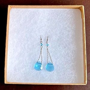 Delicate Sky Blue Gemstone and Silver Dangle Earrings